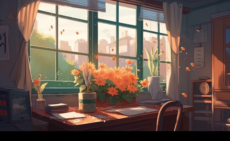 卡通感恩母亲节礼物原创插画窗户旁的鲜花,插画/手绘图,插画/手绘图库,插画/手绘图下载,插画/手绘